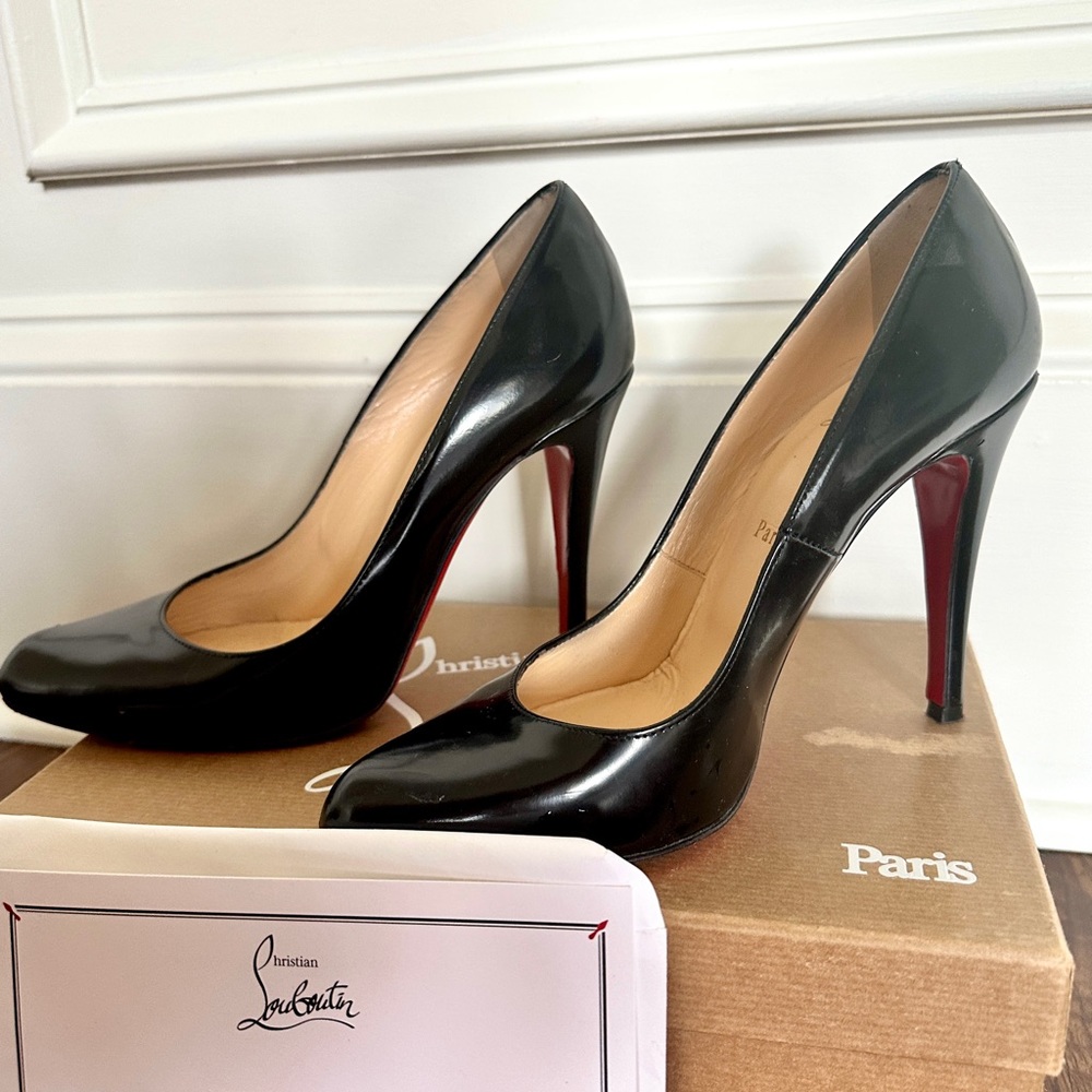 Christian Louboutin Décolleté 868 100 Jazz Black Calf Leather Heels Pumps 39 8 - Picture 5 of 15